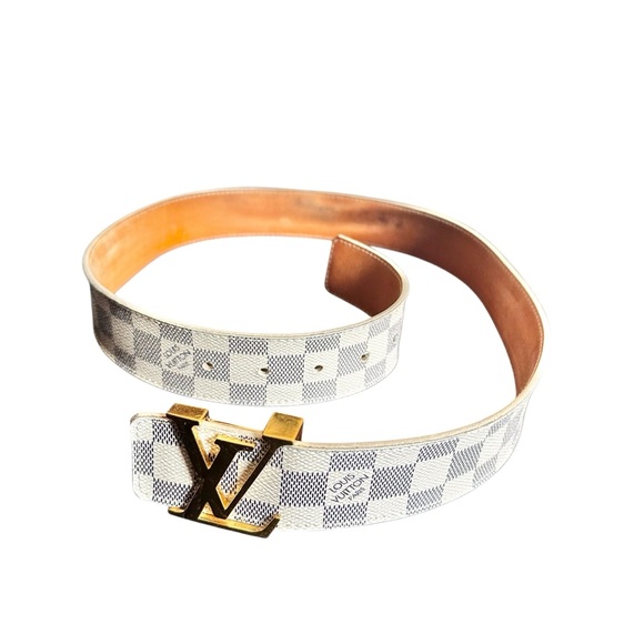 Authentic Louis Vuitton Damier Azur Leather & Gold Buckle Belt 80/32 - Picture 7 of 14